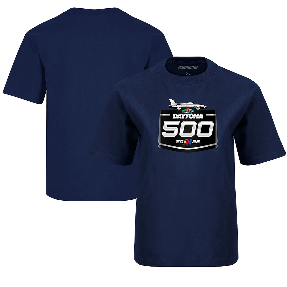 T-shirt à damier pour jeunes avec logo Daytona International Speedway 2025 500 bleu marine