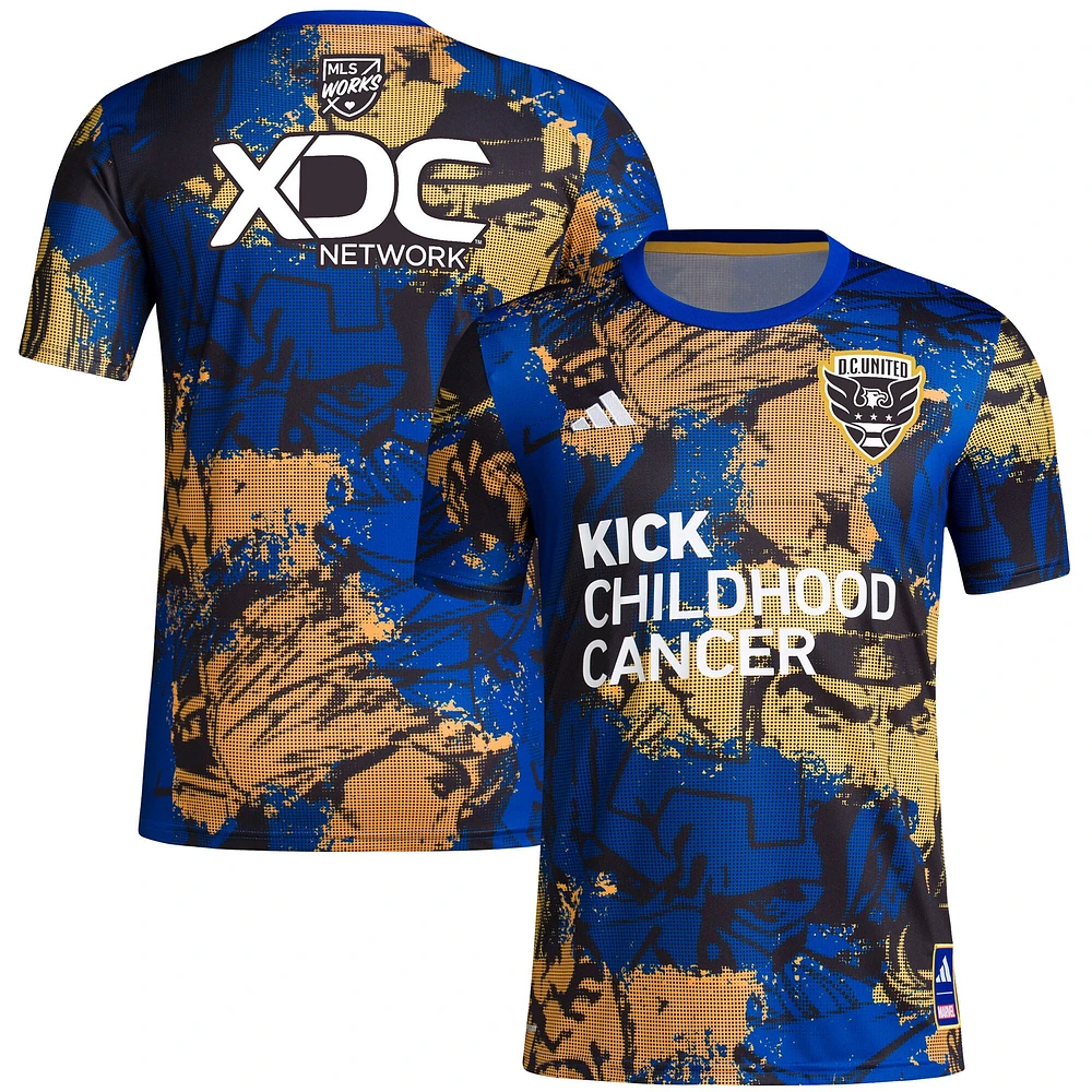 Haut d'avant-match adidas Royal D.C. United 2023 MLS Works Kick Childhood Cancer x Marvel pour homme