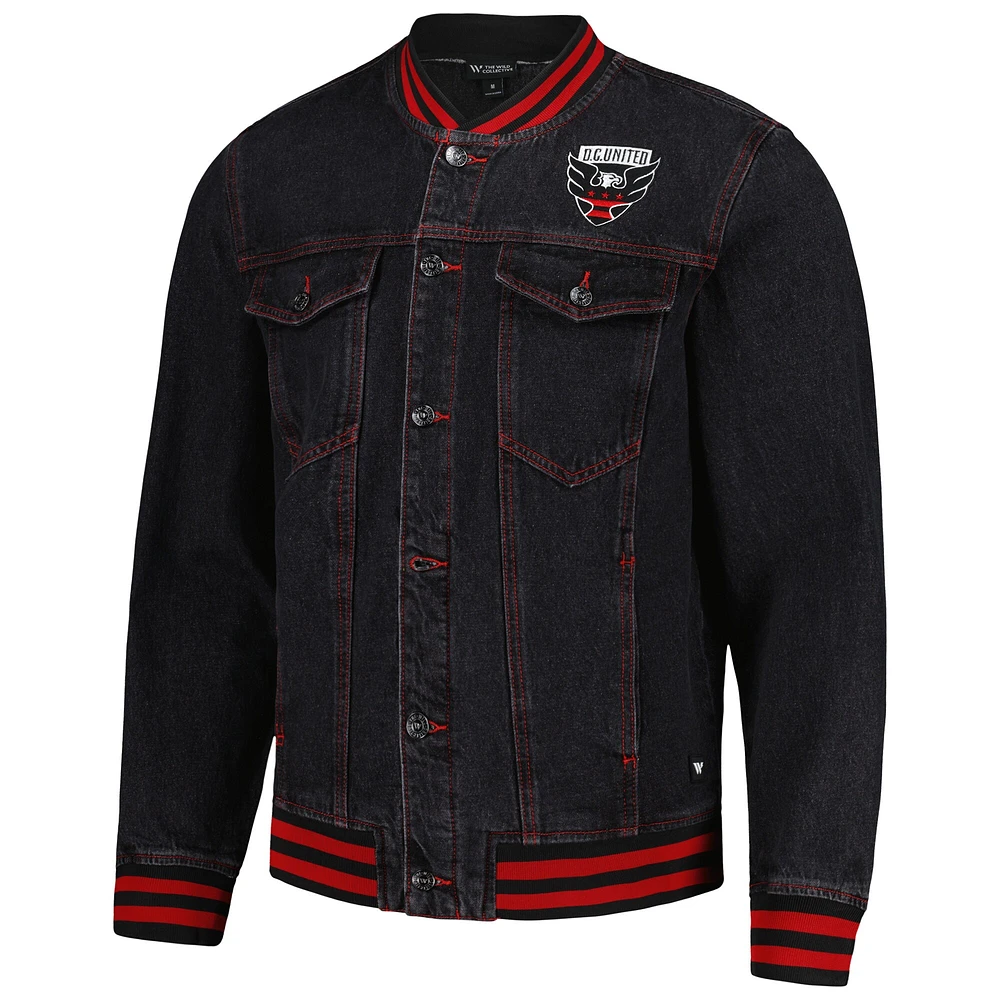 Blouson aviateur boutonné en denim D.C. United noir The Wild Collective pour homme