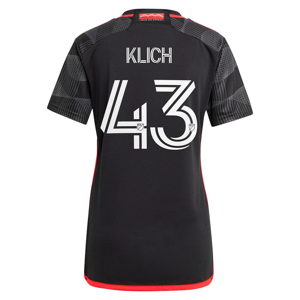 Maillot de joueur adidas Mateusz Klich noir D.C. United 2024 The Icon Kit Replica pour femme