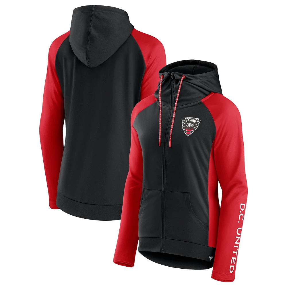 Women's Fanatics Black/Red D.C. United Iconic Raglan Full-Zip Hoodie