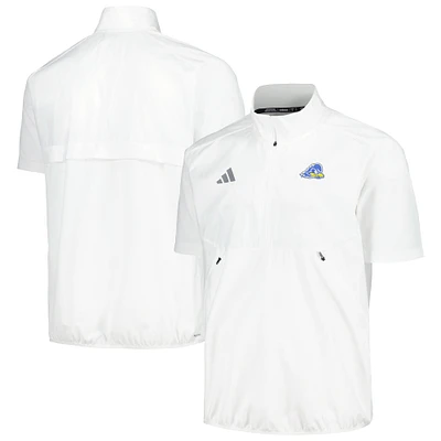 Veste adidas White Delaware Fightin' Blue Hens Sideline AEROREADY Raglan à manches courtes et quart de zip pour hommes