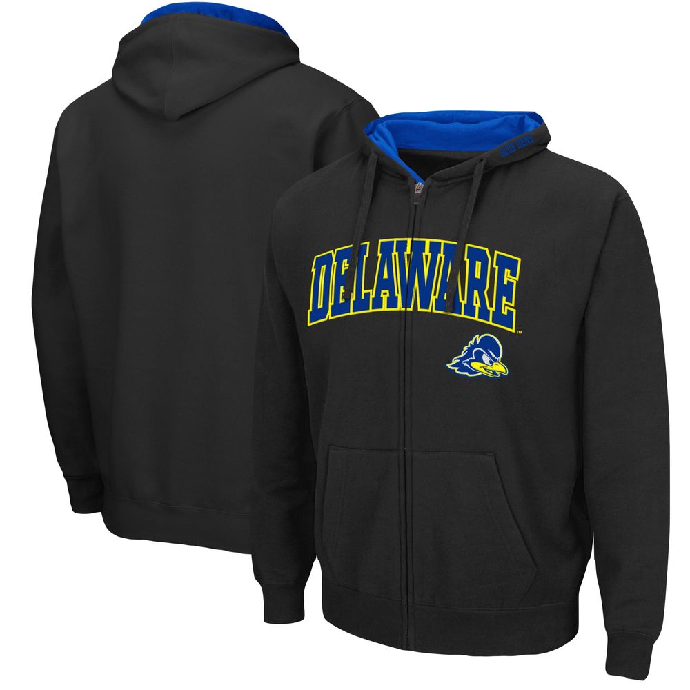 Men's Colosseum Black Delaware Fightin' Blue Hens Arch & Logo 3.0 Full-Zip Hoodie