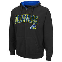 Men's Colosseum Black Delaware Fightin' Blue Hens Arch & Logo 3.0 Full-Zip Hoodie