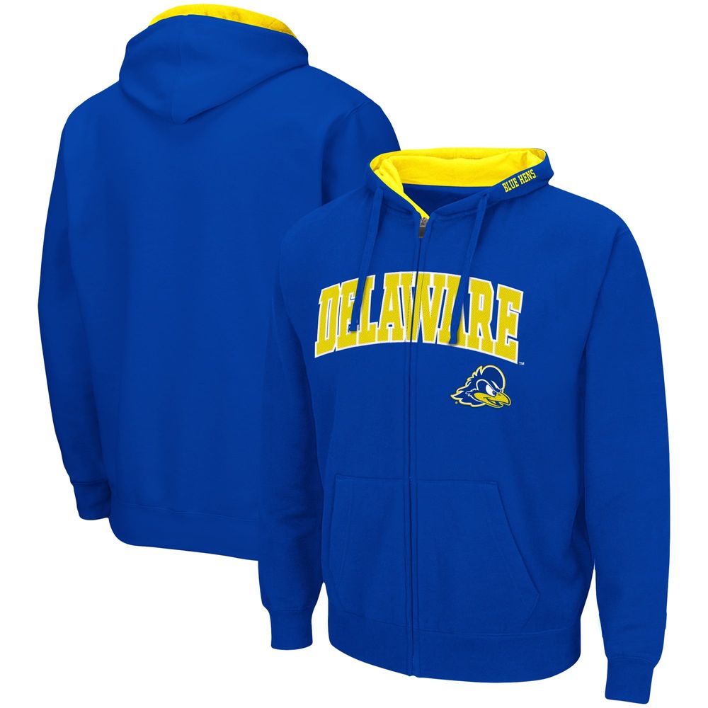 Men's Colosseum Royal Delaware Fightin' Blue Hens Arch & Logo 3.0 Full-Zip Hoodie