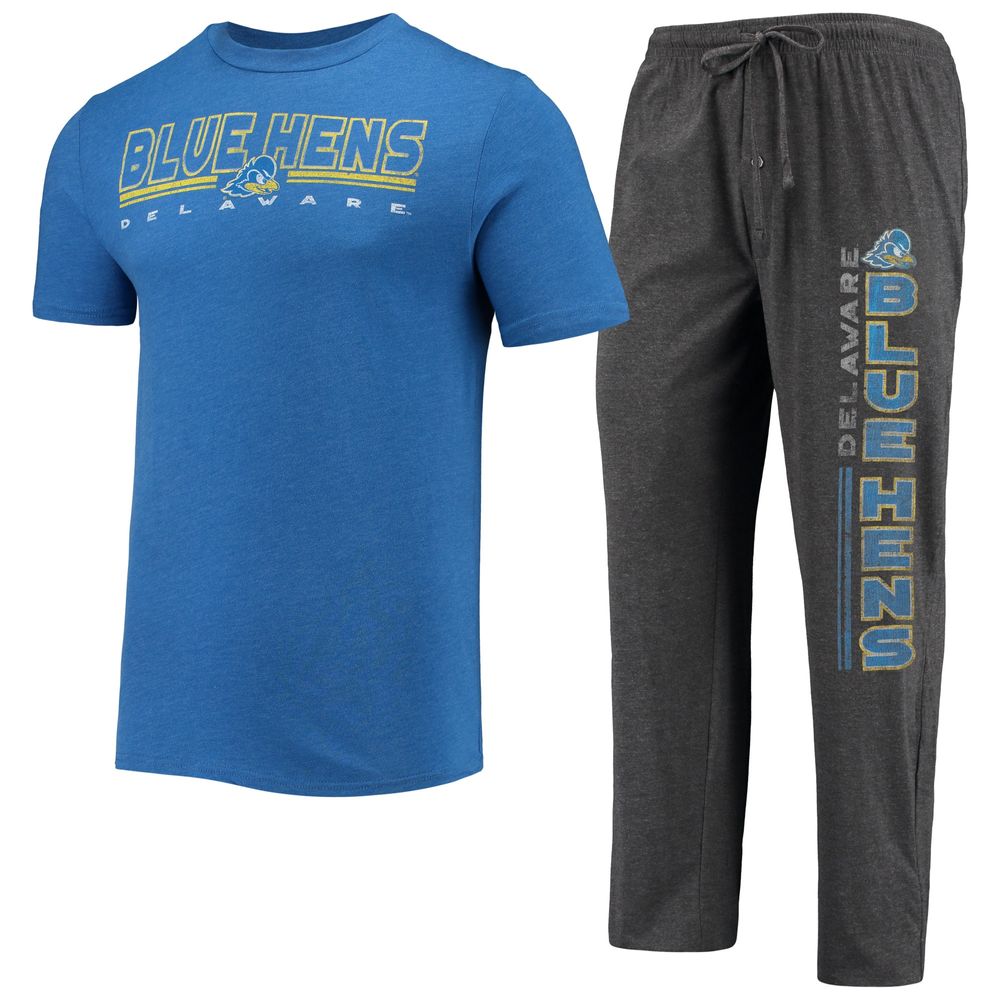 Men's Concepts Sport Heathered Charcoal/Royal Delaware Fightin' Blue Hens Meter T-Shirt & Pants Sleep Set