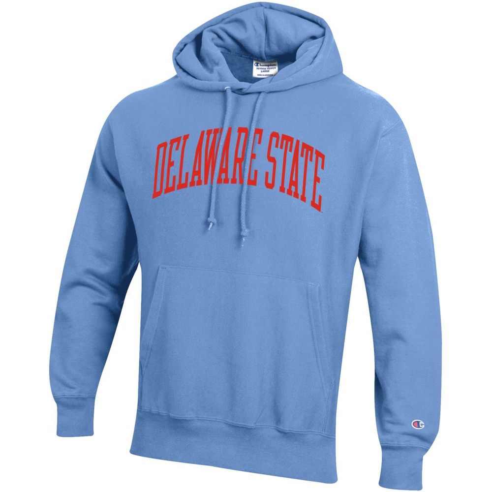 Men's Champion Light Blue Delaware State Hornets Tall Arch Pullover Hoodie