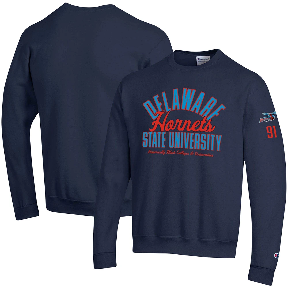 Men's Champion Navy Delaware State Hornets 2-Hit Powerblend Pullover Sweatshirt