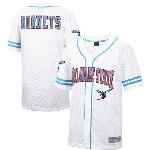 Men's Colosseum White Cal State Long Beach The Beach Free Spirited Mesh  Button-Up Baseball Jersey