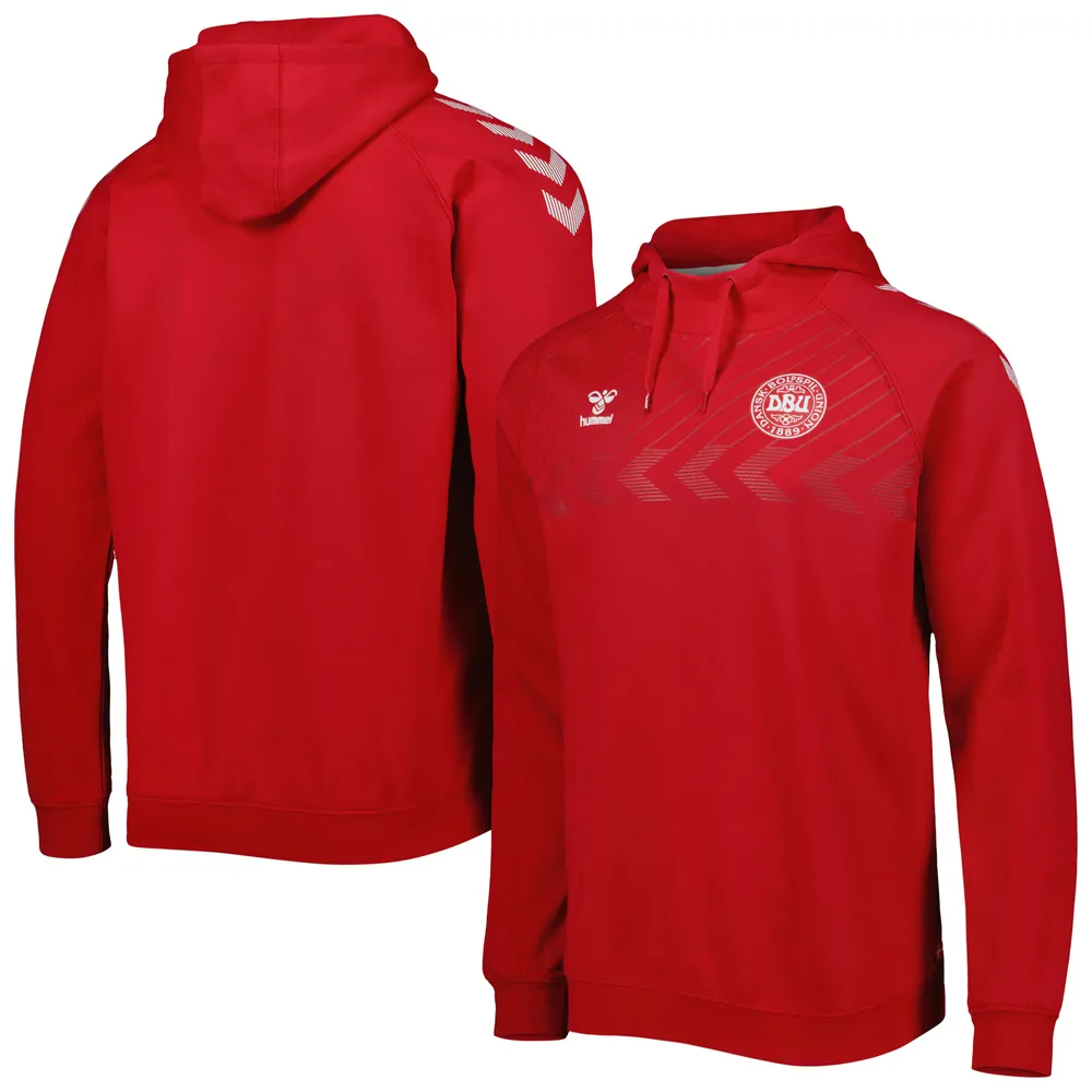 Men's Red Denmark National Team Fan Raglan Pullover Hoodie