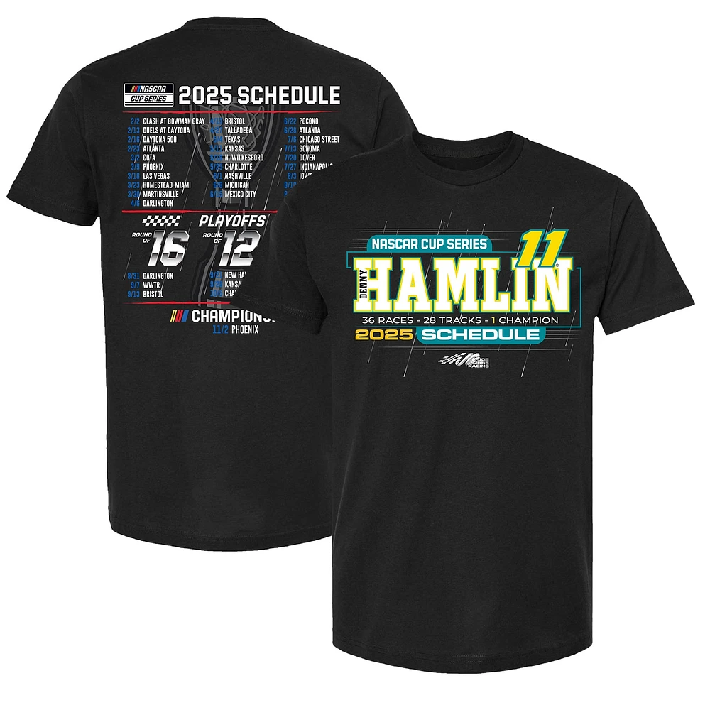 T-shirt noir pour homme de la collection Joe Gibbs Racing Team Denny Hamlin 2025 NASCAR Cup Series Schedule