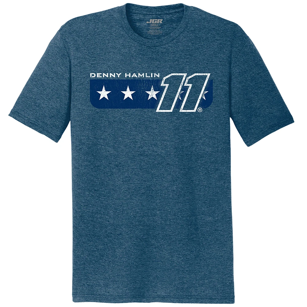 Men's Joe Gibbs Racing Team Collection Heather Navy Denny Hamlin Name & Number Tri-Blend T-Shirt