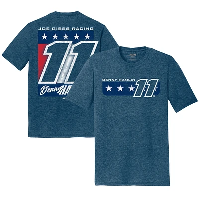 T-shirt tri-blend pour homme de la collection Joe Gibbs Racing Team Heather Navy avec nom et numéro Denny Hamlin