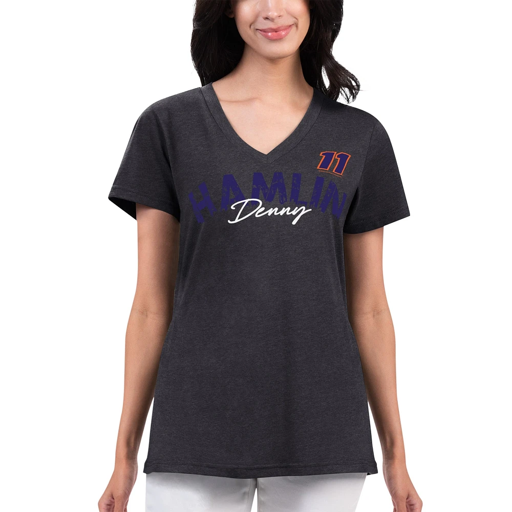 T-shirt noir à col en V G-III 4Her par Carl Banks pour femmes Denny Hamlin Key Move