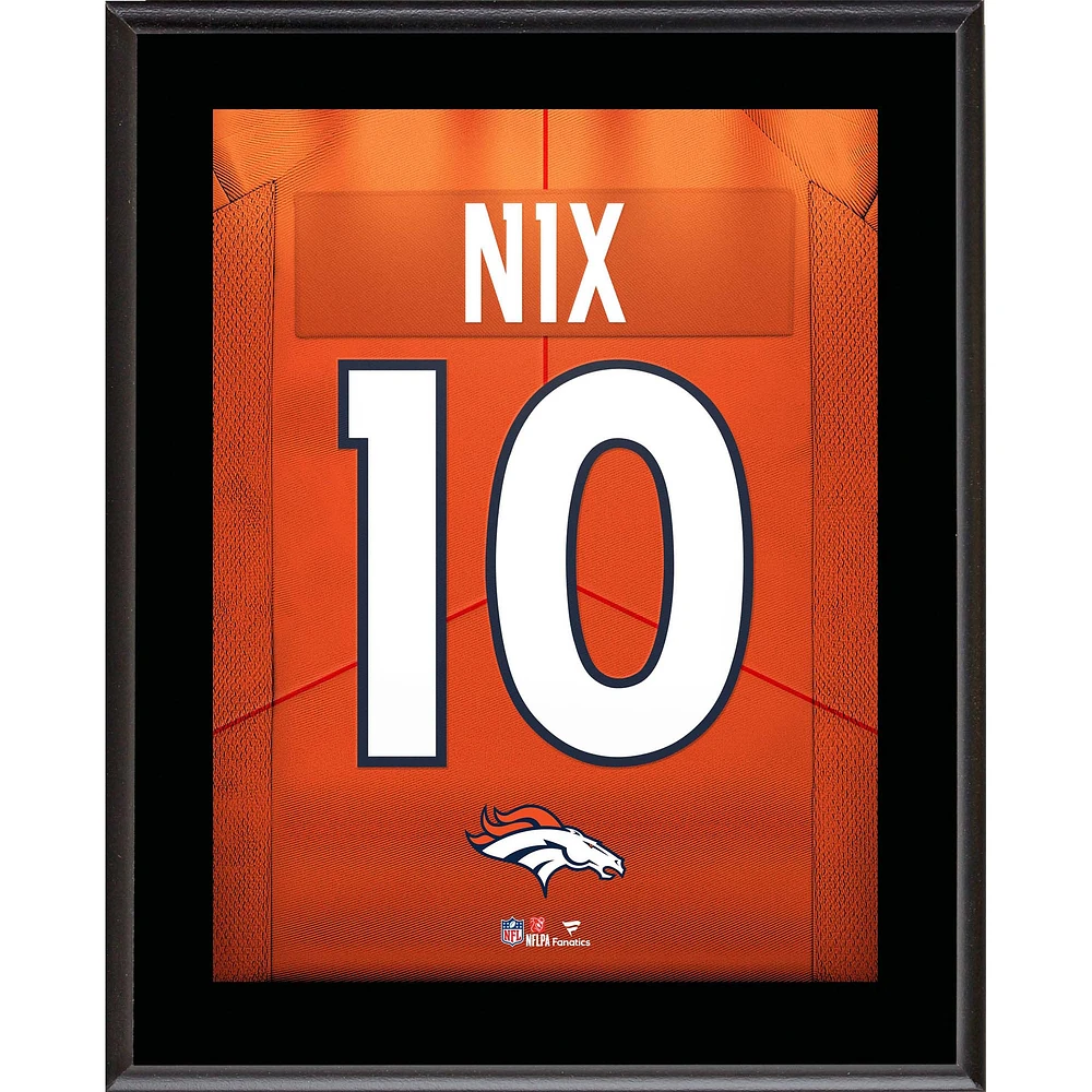 Plaque de joueur sublimée avec numéro de maillot des Denver Broncos de 10,5" x 13" de Bo Nix