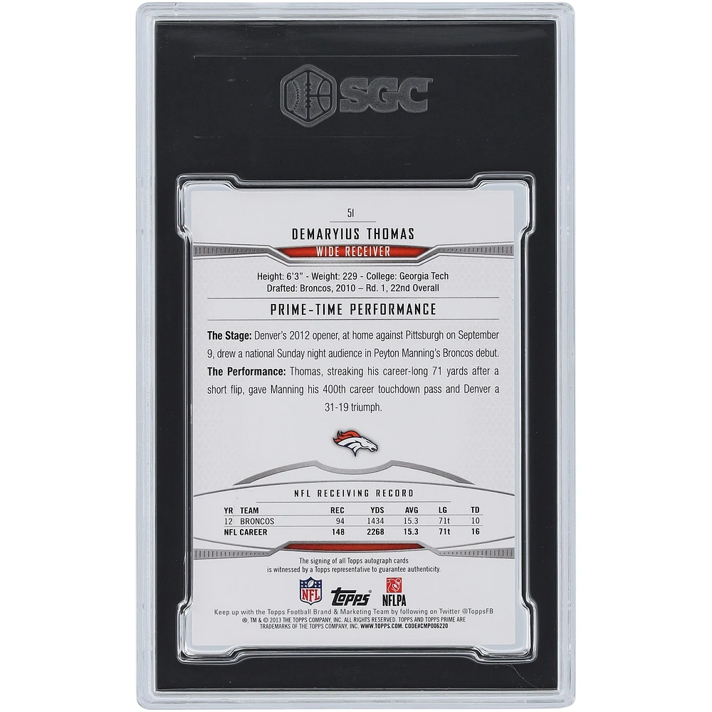Demaryius Thomas Denver Broncos Autographed 2013 Topps Prime Silver Rainbow #51 #2/5 SGC Authenticated 9/10 Card