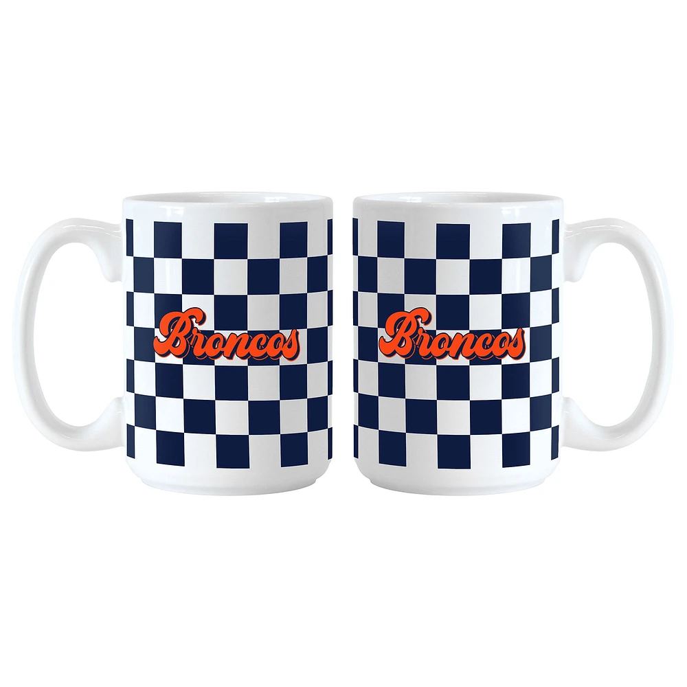 Lot de 2 tasses à logo à carreaux de 15 oz des Broncos de Denver