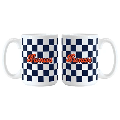 Denver Broncos 2-Pack 15oz. Checkered Wordmark Mug Set