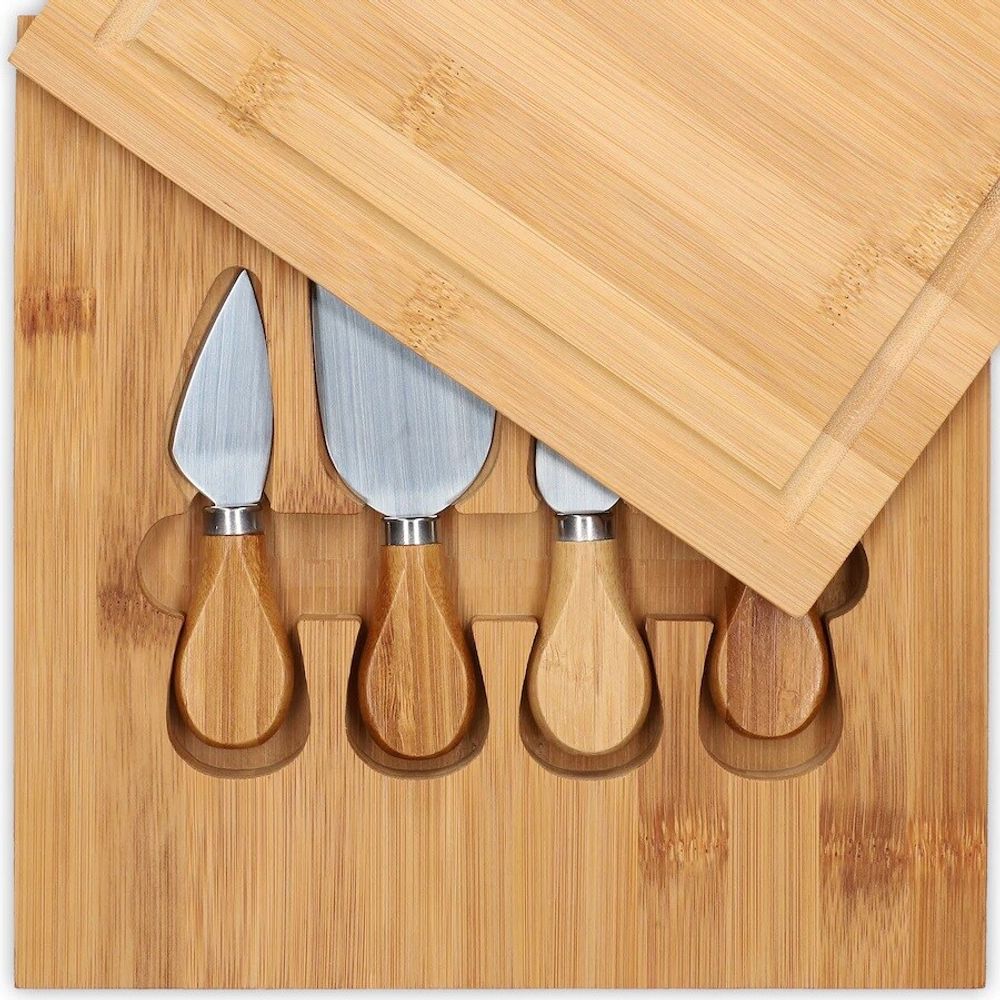 Denver Broncos Bamboo Cutting & Serving Board with Utensils Set