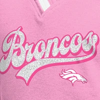 Girl's Youth New Era  Pink Denver Broncos Mommy & Me Multiplier Raglan V-Neck T-Shirt
