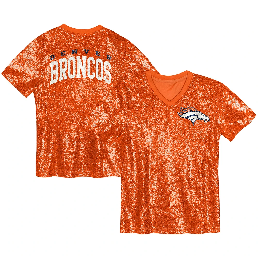 Girls Youth Orange Denver Broncos Wordmark Sequin V-Neck Top