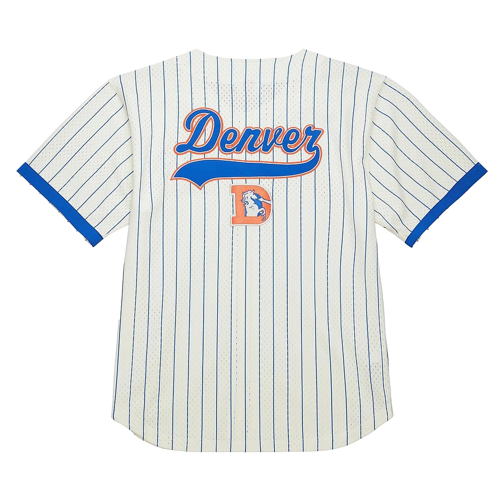 Chemise boutonnée en maille à logo vintage Final Seconds de Denver Broncos crème Mitchell & Ness pour homme