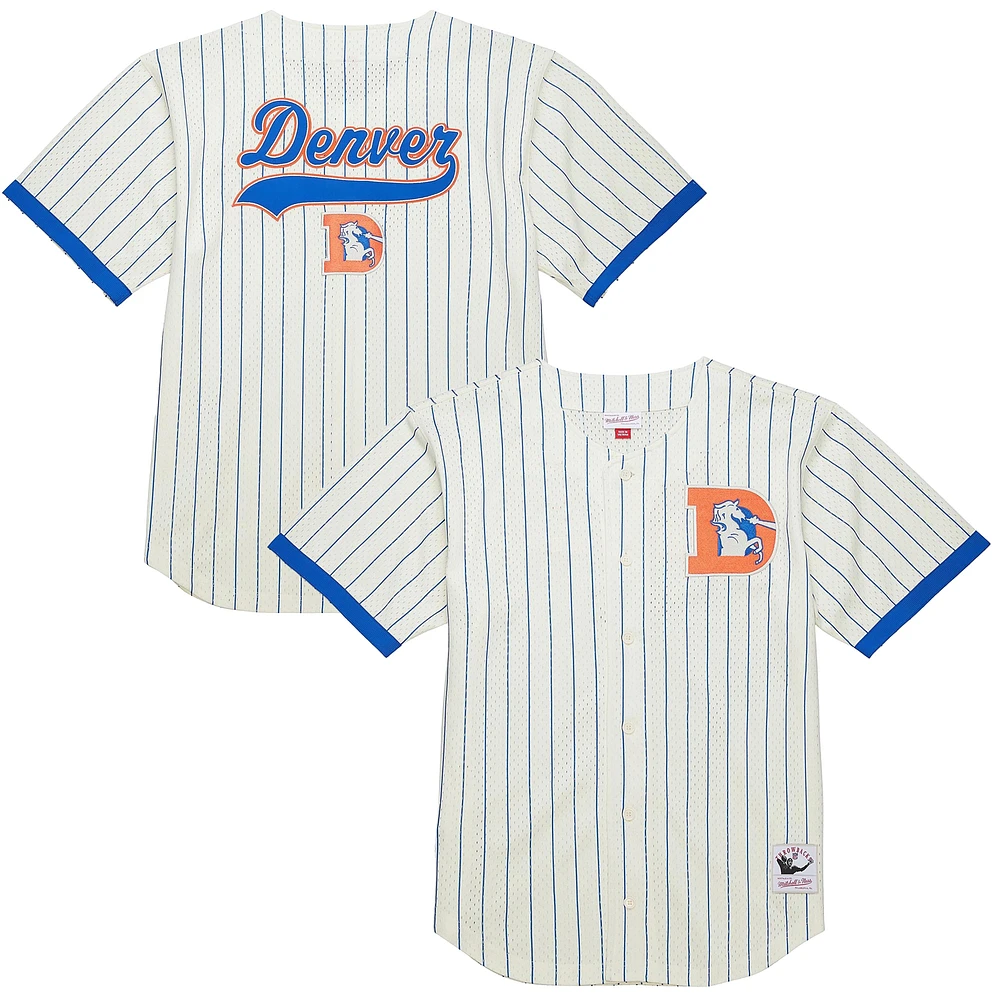 Chemise boutonnée en maille à logo vintage Final Seconds de Denver Broncos crème Mitchell & Ness pour homme