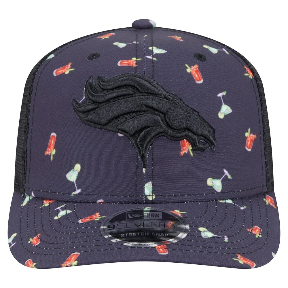 Men's New Era  Navy/Black Denver Broncos Adventure Drinks Pattern 9SEVENTY Stretch-Snap Hat