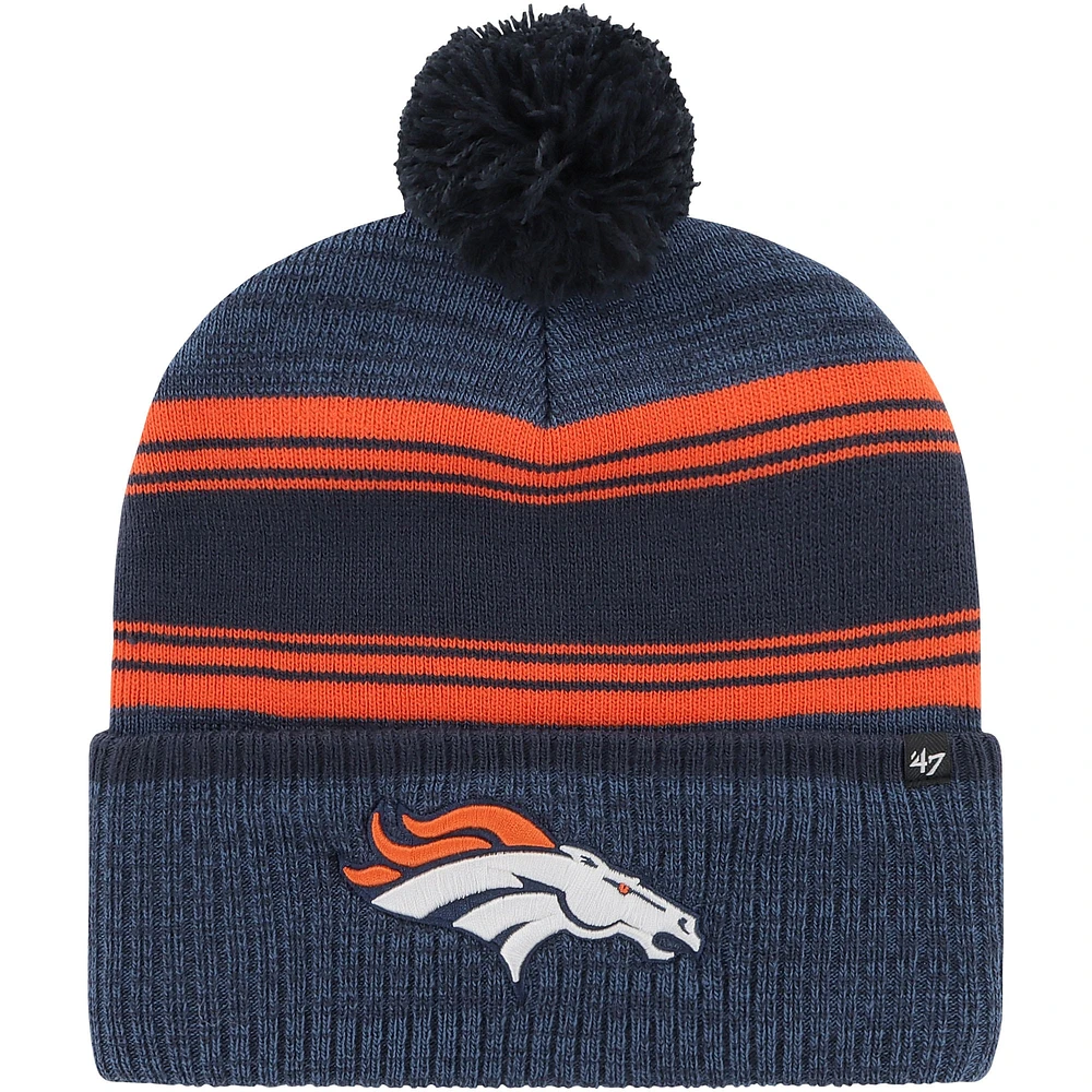 Men's '47 Navy Denver Broncos Fadeout Cuffed Knit Hat with Pom