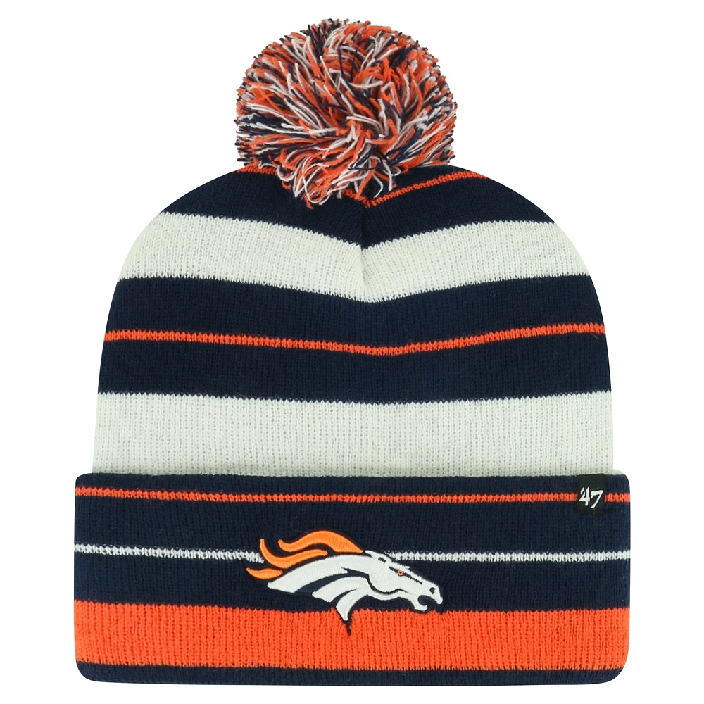 Bonnet en tricot à revers Powerline '47 bleu marine Denver Broncos pour femmes avec pompon