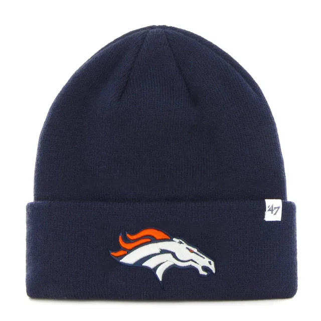 Men's New Era Navy Denver Broncos Helmet Head Trapper Knit Hat - OSFA 