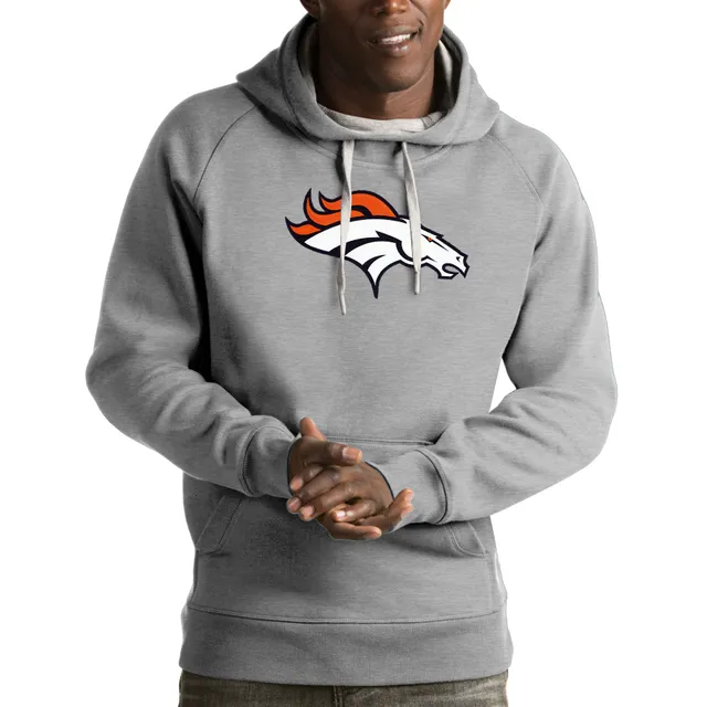 Men's Antigua Heathered Gray Baltimore Ravens Logo Victory Pullover Hoodie  