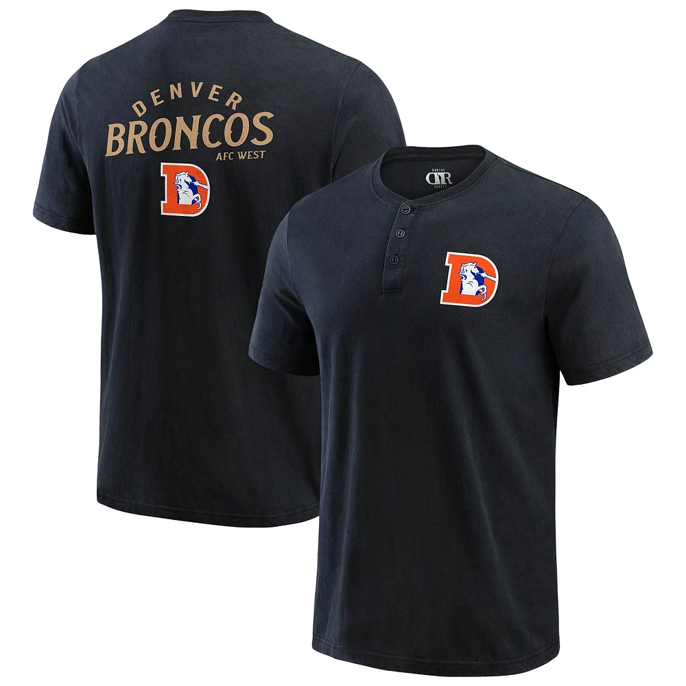 T-shirt Henley délavé noir pour homme de la collection Darius Rucker Fanatics des Denver Broncos