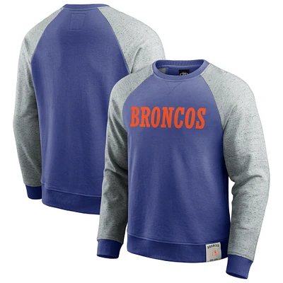 Men's Darius Rucker Collection by Fanatics Royal/Heather Gray Denver Broncos Throwback Color Block Raglan Pullover Sweatshirt