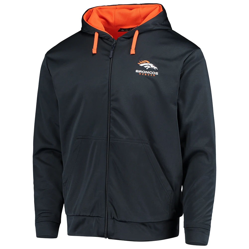 Sweat à capuche entièrement zippé Dunbrooke Denver Broncos Apprentice pour homme, bleu marine/orange