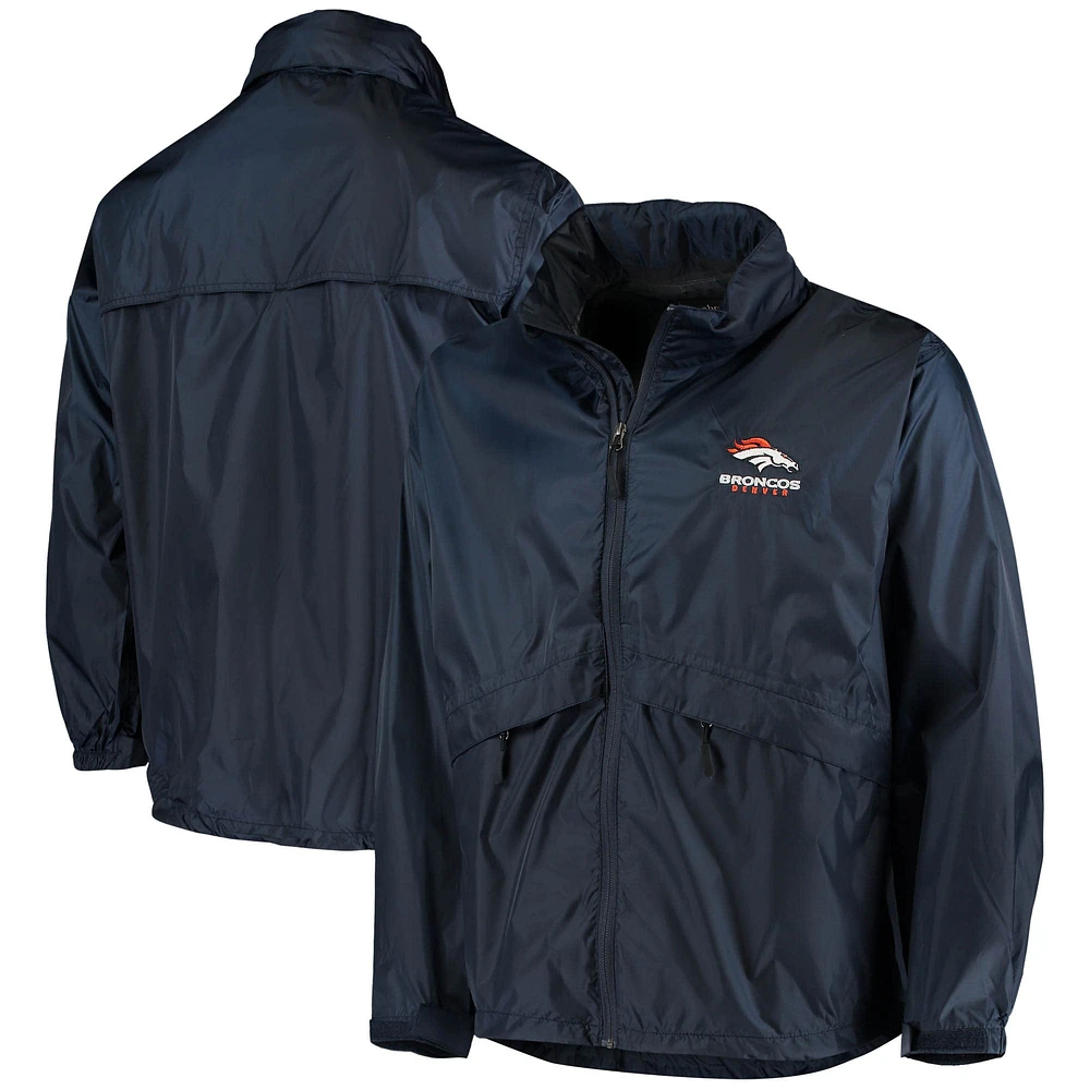 Dunbrooke Navy Denver Broncos Circle Sportsman Veste imperméable compacte légère à fermeture éclair pour homme