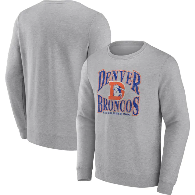 Men's Antigua Heathered Gray Denver Broncos Team Reward Crossover Neckline Pullover Sweatshirt Size: Large