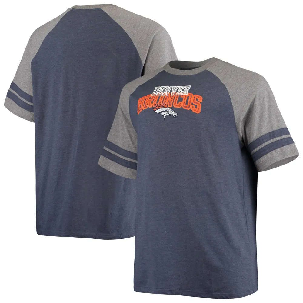Lids Denver Broncos Fanatics Branded Big & Tall Two-Stripe Tri-Blend Raglan  T-Shirt - Navy/Heathered Gray