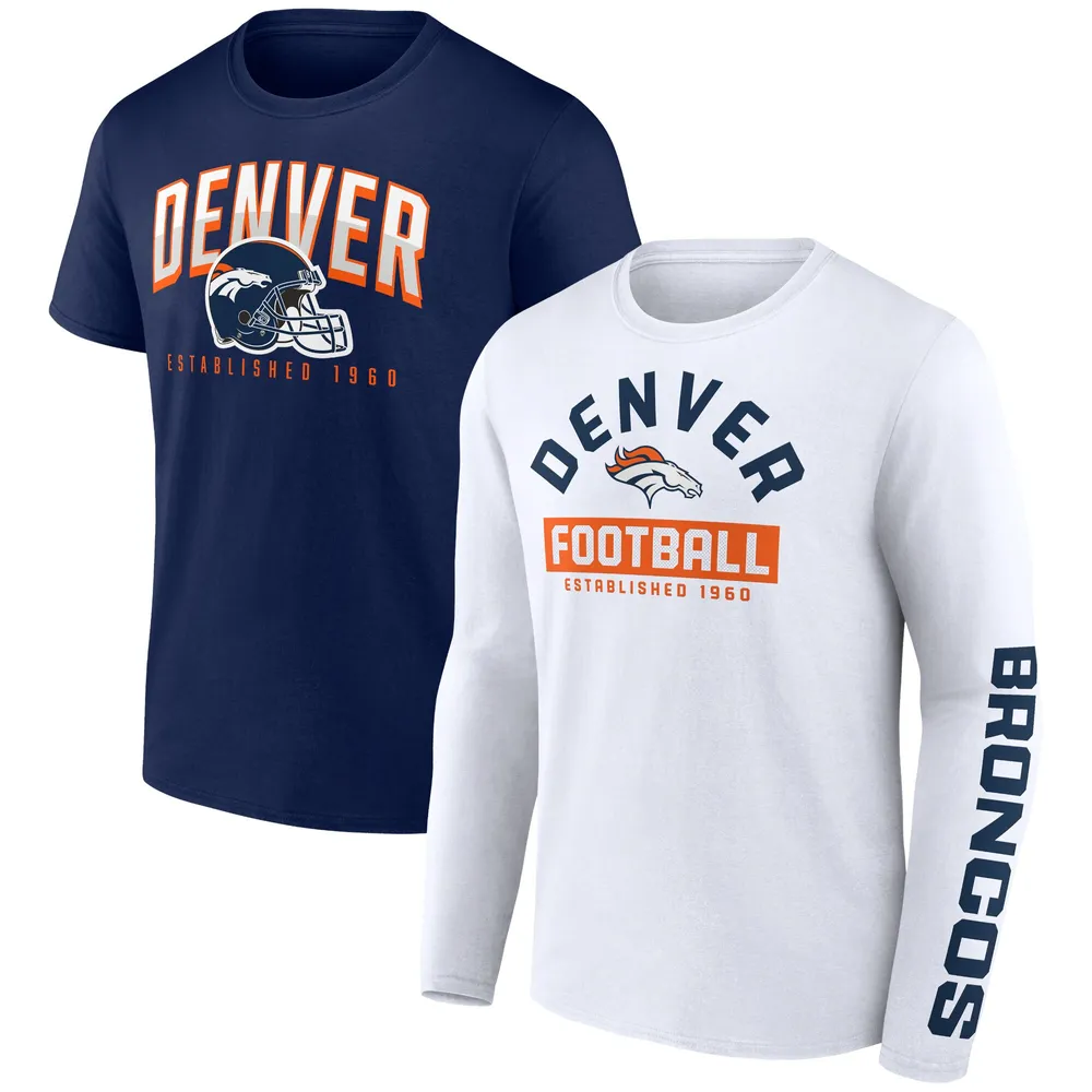 Lids Denver Broncos Fanatics Branded Long and Short Sleeve Two-Pack T-Shirt  - Navy/White