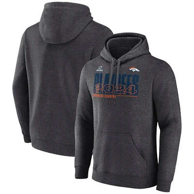 Men's Fanatics Heather Charcoal Denver Broncos 2024 NFL Playoffs Pullover Hoodie