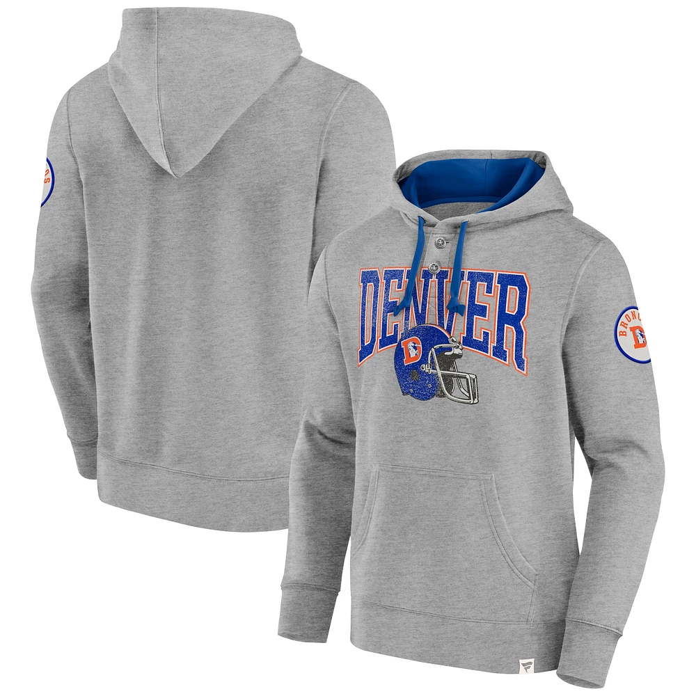 Sweat à capuche enfiler Fanatics Heather Grey Denver Broncos Label Maker pour hommes