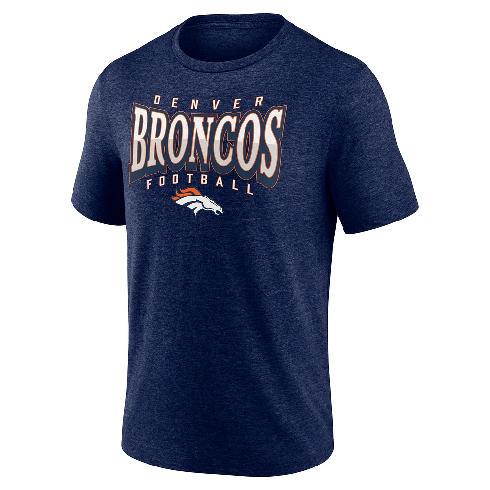 T-shirt Fanatics Heather Navy pour homme avec motif Divided Warp Tri-Blend des Broncos de Denver