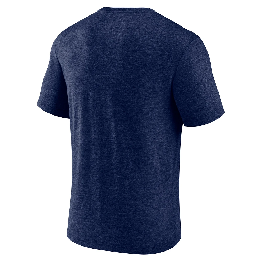 T-shirt Fanatics Heather Navy pour homme avec motif Divided Warp Tri-Blend des Broncos de Denver