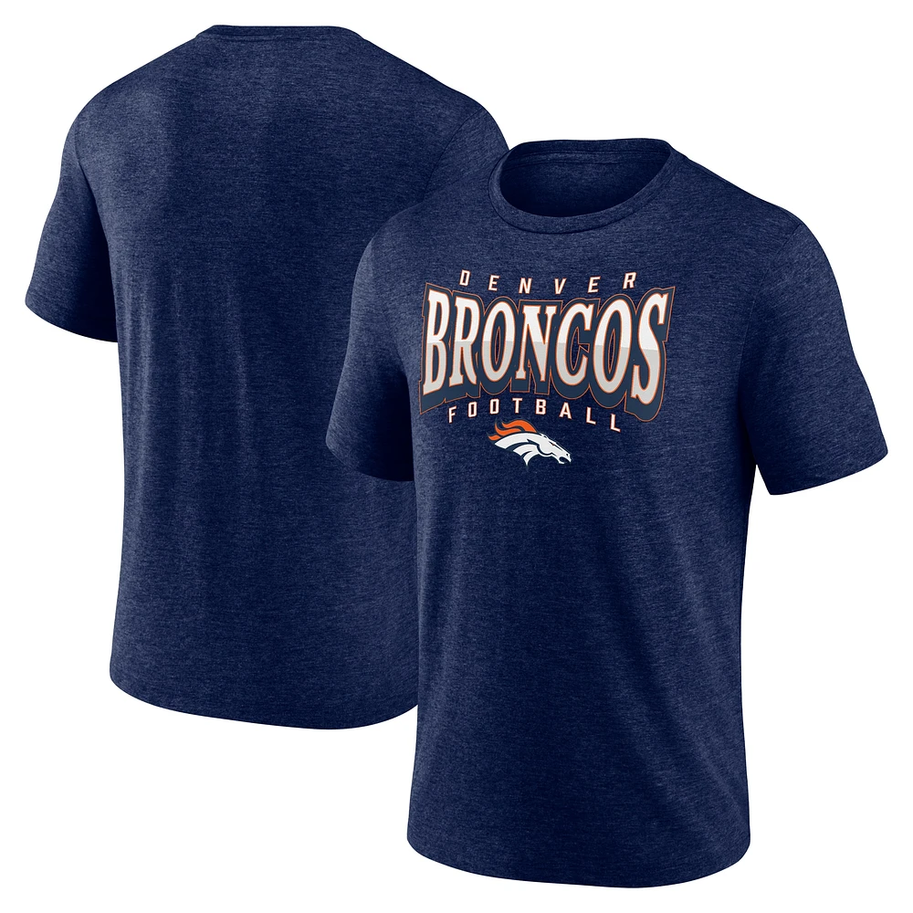 T-shirt Fanatics Heather Navy pour homme avec motif Divided Warp Tri-Blend des Broncos de Denver