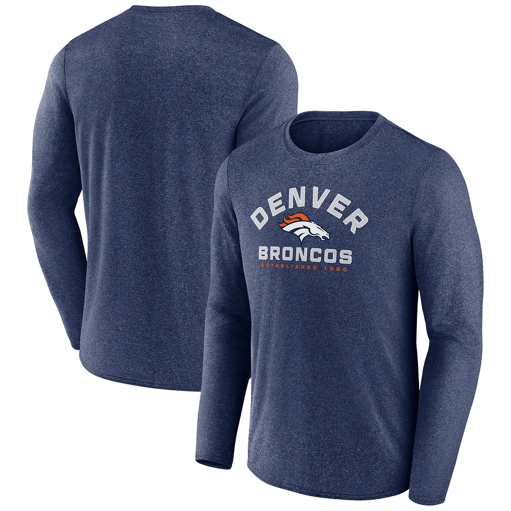 Men's Fanatics Heather Navy Denver Broncos Tech Arc Long Sleeve T-Shirt