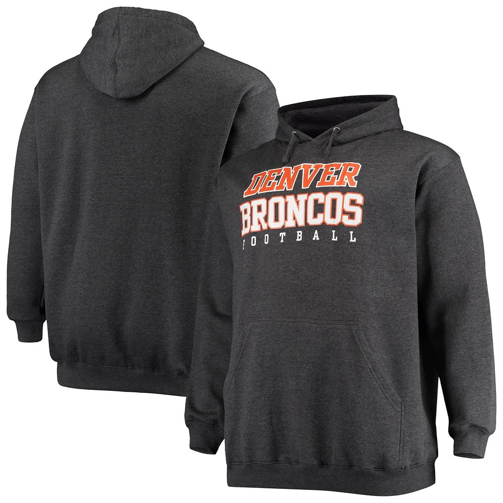 Sweat à capuche Fanatics Heathered Charcoal Denver Broncos Big & Tall Practice pour hommes