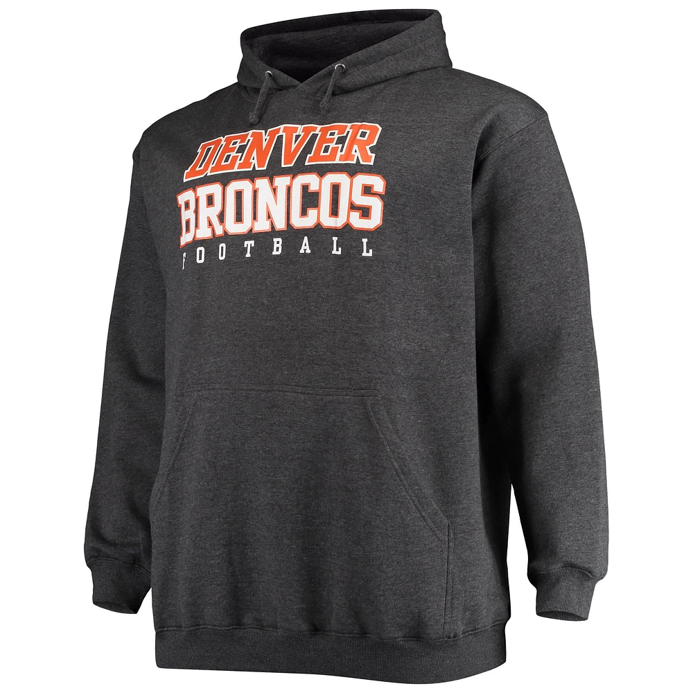 Sweat à capuche Fanatics Heathered Charcoal Denver Broncos Big & Tall Practice pour hommes