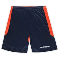 Short de lancement Fanatics bleu marine/orange Denver Broncos Big & Tall pour hommes