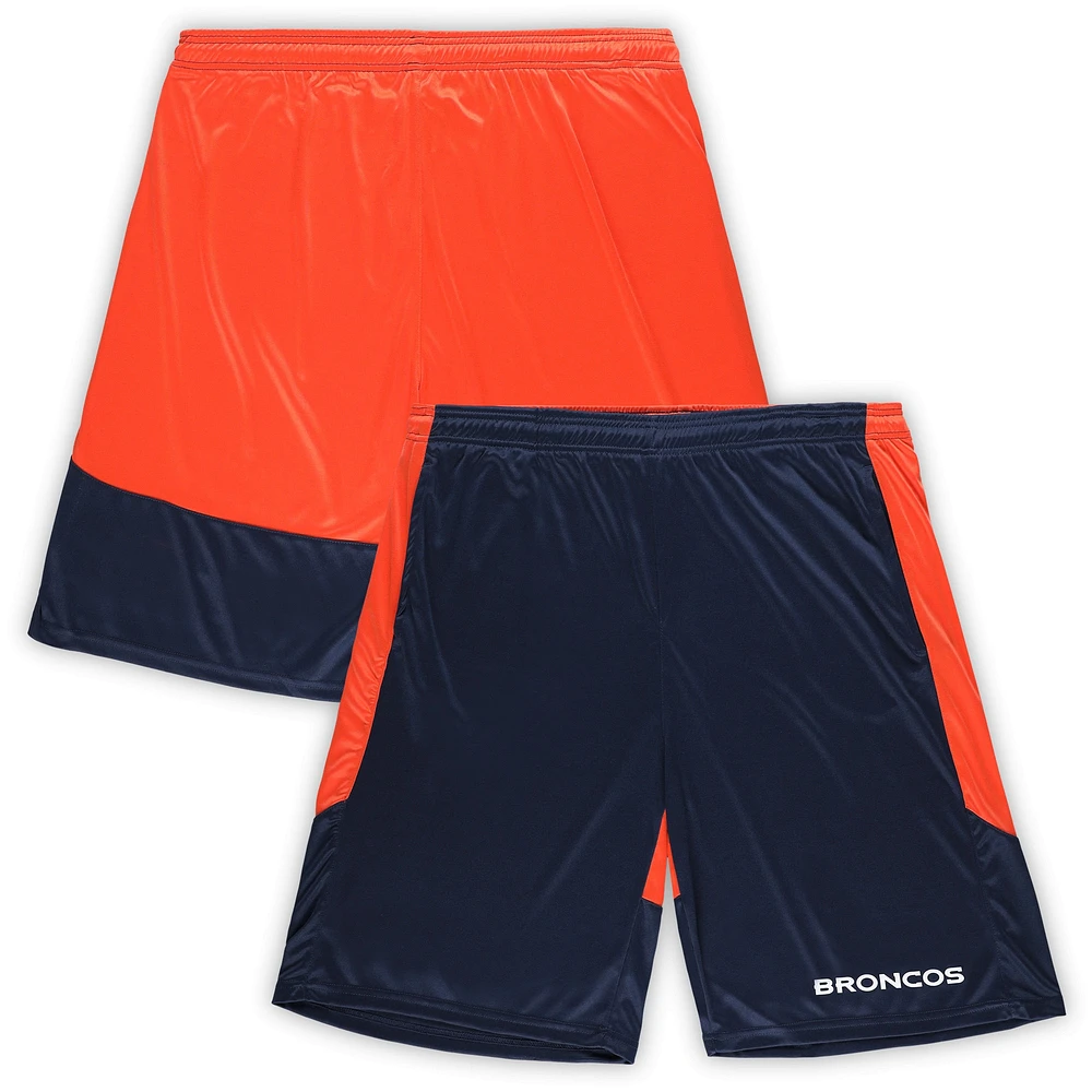 Short de lancement Fanatics bleu marine/orange Denver Broncos Big & Tall pour hommes