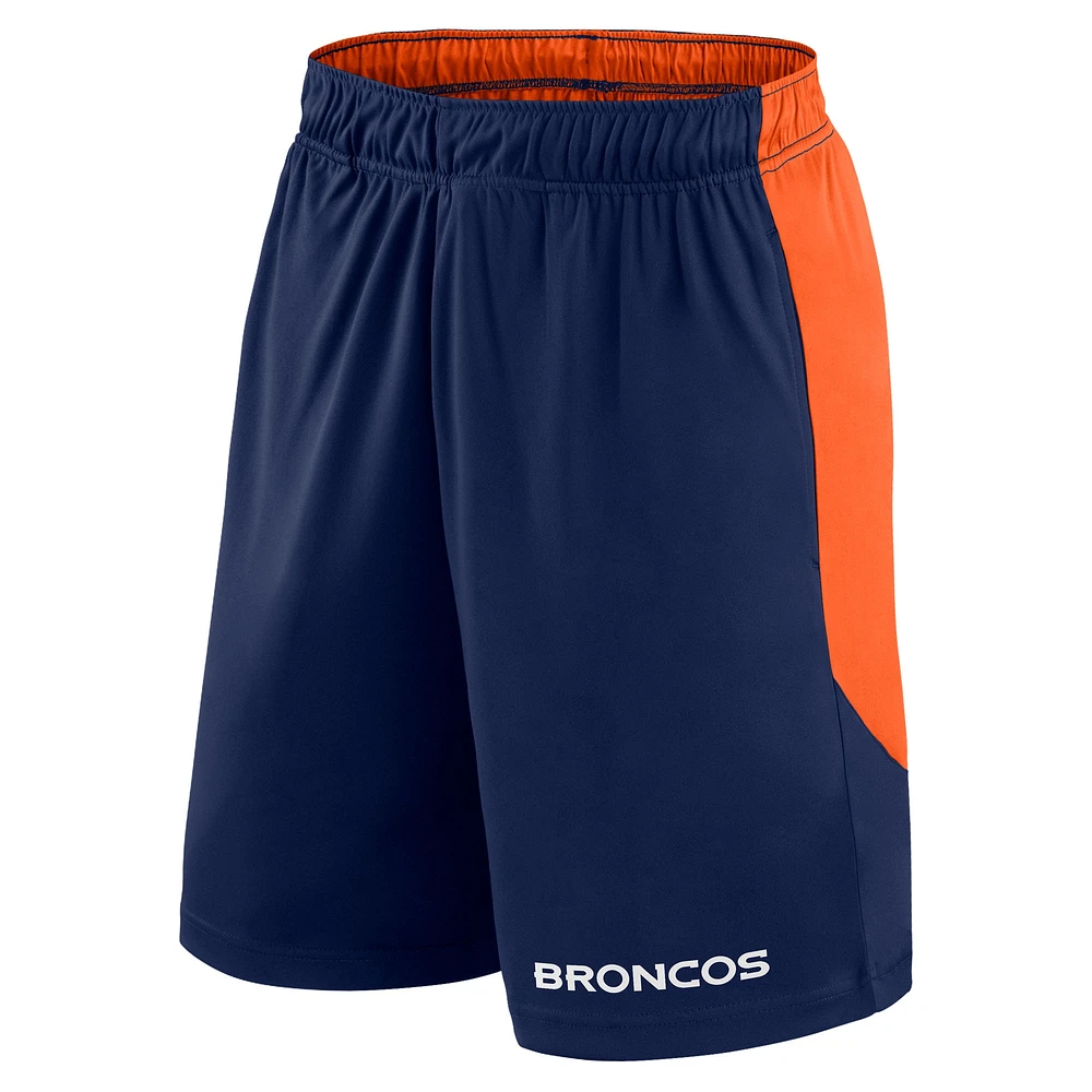 Short de lancement Fanatics bleu marine/orange pour homme des Denver Broncos